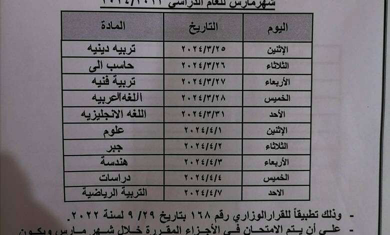 امتحانات شهر مارس