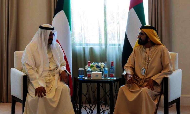نائب رئيس الإمارات سمو الشيخ محمد بن راشد آل مكتوم يستقبل سمو الشيخ أحمد العبدالله على هامش القمة العالمية للحكومات المنعقدة في دبي