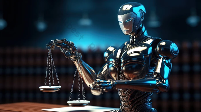 gavel illustration of cyber law with 3d rendered ai robot and judge s scales 9838286